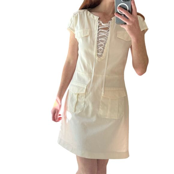 The Kooples Dresses & Skirts - THE KOOPLES Ivory Lace Up Cargo Dress Short Sleeve Size IT 40/ US 4 SMALL